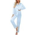 thumbnail image 1 of Ekouaer Women's Classic Button Down Long Satin Silk Pajama Set, 1 of 6