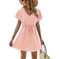 thumbnail image 1 of Ekouaer Women's Cover Up Short Sleeve Beachwear Coverups Loose V-Neck Bikini Beach Tunic Top, 1 of 6