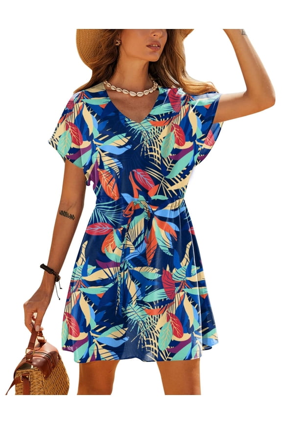 Women's Cover Ups Casual Swimsuit Coverups Flowy Tie Waist Beach Cover Up Dress