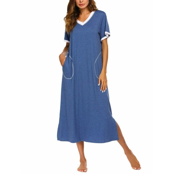 Ekouaer Women's Full Length Short Sleeve Nightgown Pajamas Dress