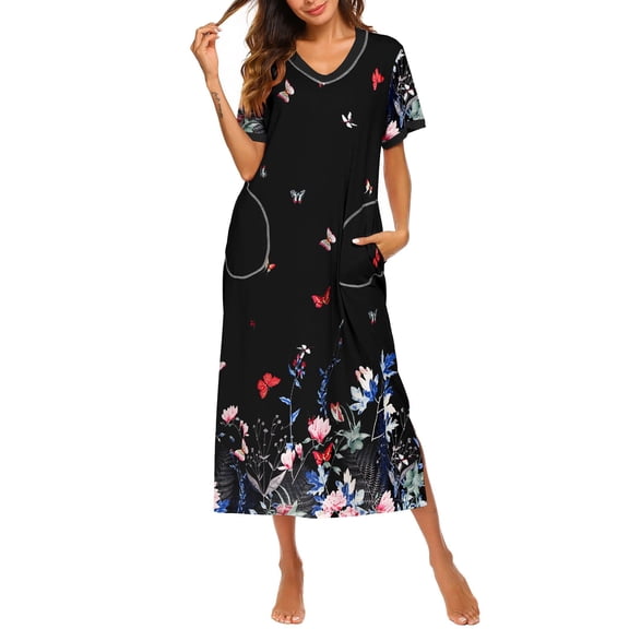 Ekouaer Women's Full Length Short Sleeve Nightgown