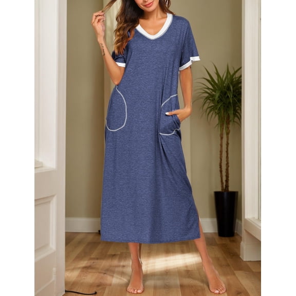 Ekouaer Women's Full Length Short Sleeve Nightgown
