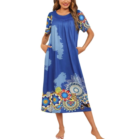 Ekouaer Women's House Dress with Pockets Long Nightgowns for Women House Dress Moo Moos for Women