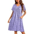 thumbnail image 1 of Ekouaer Women's House Dress with Pockets Moo Moo Nightgown V Neck Sleepwear Pleated Floral Print Mumu Dress, 1 of 7