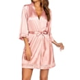 thumbnail image 1 of Ekouaer Women's Kimono Satin Robes 3/4 Sleeve Sleepwear Lace Bathrobe Lingerie Short Robe, 1 of 6