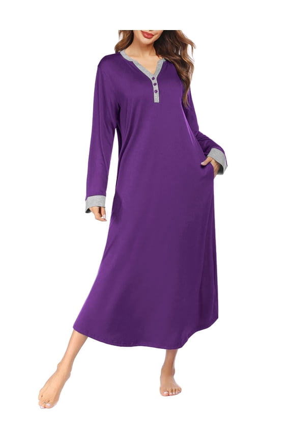 Women's Long Nightgown Botton Down Sleep Dress Soft Nightshirt Sleepwear Lounge Dresses