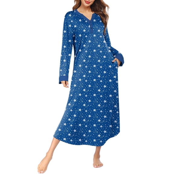 Ekouaer Women's Long Nightgown Botton Down Sleep Dress Soft Nightshirt Sleepwear Lounge Dresses