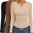 thumbnail image 1 of Ekouaer Women's Long Sleeve Shirts 3 Packs Henley Button Down Tops Ribbed Slim Fit Base Layer Soft Thermal Tee Black/Beige/Brown, 1 of 5