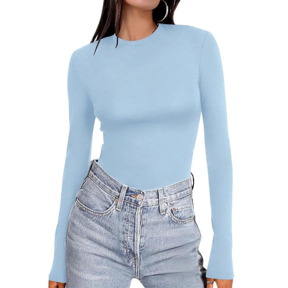 Ekouaer Women's Long Sleeve Shirts Tight Fitted Tops Crewneck Underscrubs Tee Lightweight Basic Thermal Undershirts