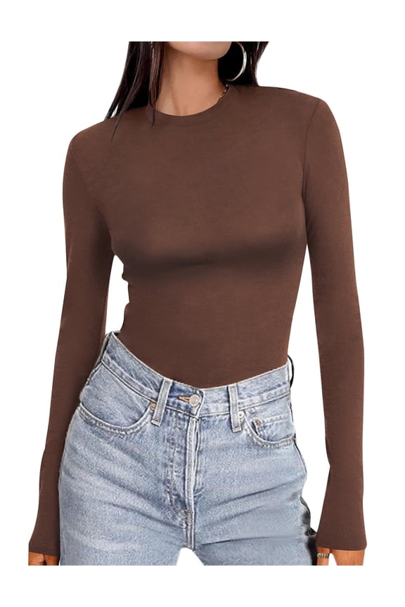 Women's Long Sleeve Shirts Tight Fitted Tops Crewneck Underscrubs Tee Lightweight Basic Thermal Undershirts