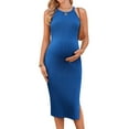 thumbnail image 1 of Ekouaer Womens Maternity Sleeveless Dress Halter Neck Midi Pregnancy Dress Bodycon Baby Shower Dress, 1 of 7