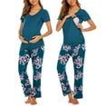 thumbnail image 1 of Ekouaer Women's Maternity Nursing Pajamas Cotton Sleepwear Set Soft Pregnancy Breastfeeding PJ Set Black M B Floral Teal XXL, 1 of 7