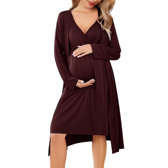 Ekouaer Women's Maternity Nursing Robes Breastfeeding Gown and Robe Postpartum Nightgowns Pregnancy Nightgown