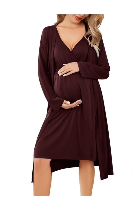 Women's Maternity Nursing Robes Breastfeeding Gown and Robe Postpartum Nightgowns Pregnancy Nightgown