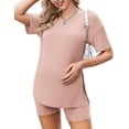 thumbnail image 1 of Ekouaer Women's Maternity Pajamas 2 Piece Outfits Short Sleeve Shirts and Lounge Shorts Sets Maternity Loungewear Mama Clothes Black M, 1 of 7