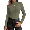 thumbnail image 1 of Ekouaer Women's Mock Turtleneck Long Sleeve Shirts Fall Ribbed Tops Fleece Basic Layering Soft Thermal Undershirts Tee, 1 of 6