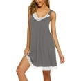 thumbnail image 1 of Ekouaer Women's Nightgown Chemise Sleepwear Full Slips Lace V-neck Nightwear Soft Jersey Lingerie, 1 of 5