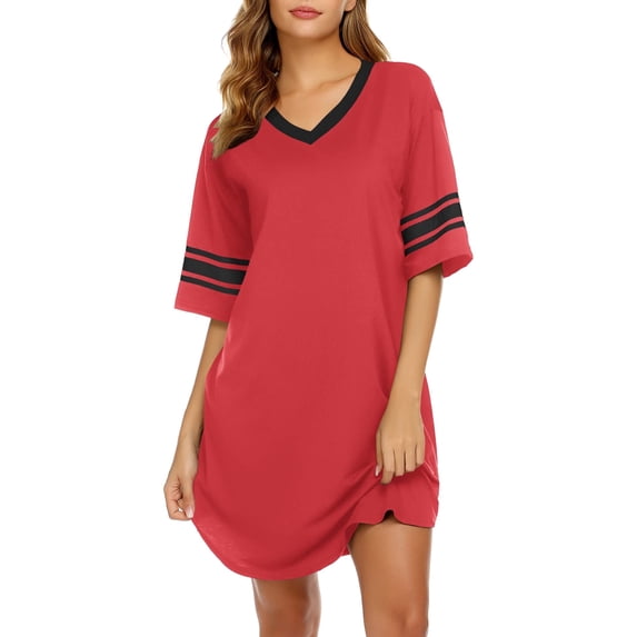 Ekouaer Women's Nightgown Cotton Sleep Shirt V Neck Short Sleeve Loose Comfy Pajama Sleepwear