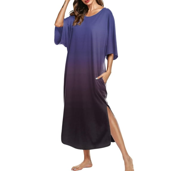 Ekouaer Women's Nightgown Short Sleeve Sleepwear Maxi Loungedress Long Loungewear Casual House Dress with Pockets