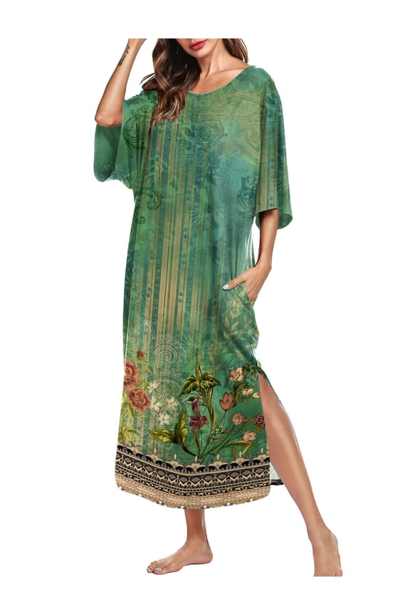 Women's Nightgown Short Sleeve Sleepshirt Long Loungewear Casual Maxi Lounge Dress House Dresses with Pockets