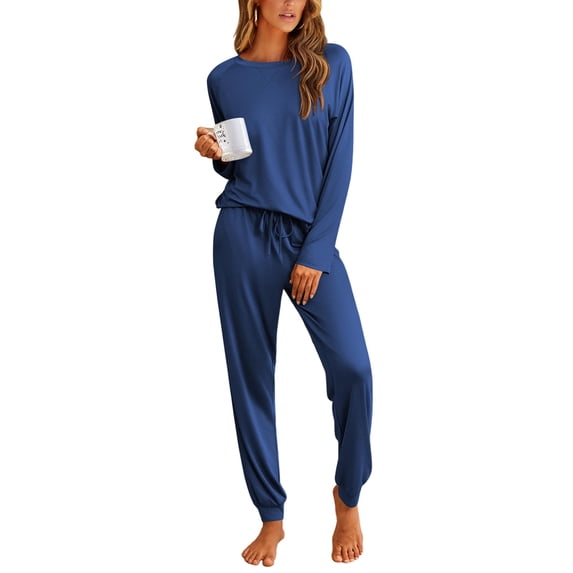Ekouaer Pajamas Womens Long Sleeve Pj Set 2 Piece Loungewear Soft Comfy Sleepwear with Jogger Pants