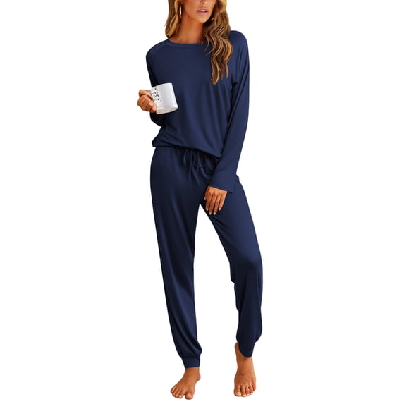 Ekouaer Pajamas Womens Long Sleeve Pj Set 2 Piece Loungewear Soft Comfy Sleepwear with Jogger Pants