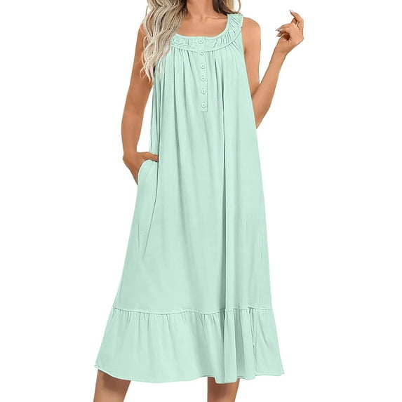 Ekouaer Women's Nightgowns Long Sleeveless Night gown with Pockets Soft Ladies Nightdress