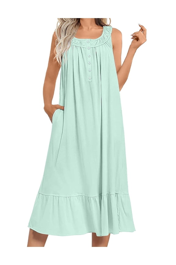 Women's Nightgowns Long Sleeveless Night gown with Pockets Soft Ladies Nightdress