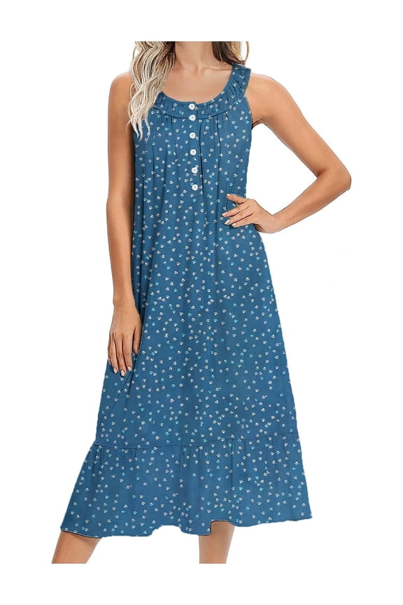 Women's Nightgowns Long Sleeveless Night gown with Pockets Soft Ladies Nightdress