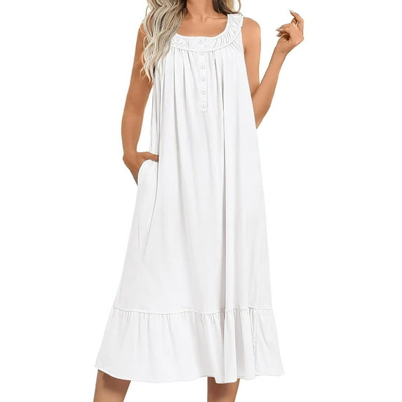 Ekouaer Women's Nightgowns Long Sleeveless Night gown with Pockets Soft Ladies Nightdress