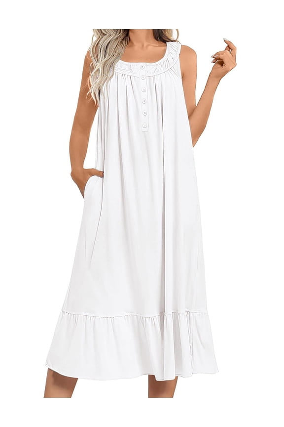 Women's Nightgowns Long Sleeveless Night gown with Pockets Soft Ladies Nightdress