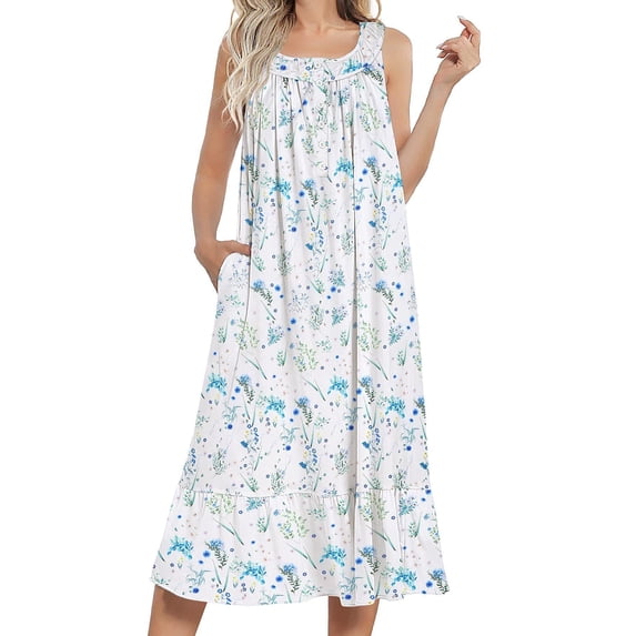 Ekouaer Women's Nightgowns Long Sleeveless Night gown with Pockets Soft Ladies Nightdress