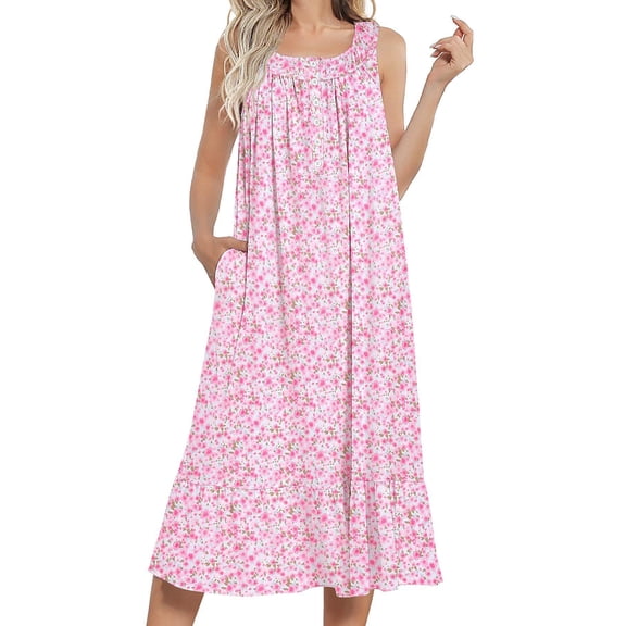Ekouaer Women's Nightgowns Long Sleeveless Night gown with Pockets Soft Ladies Nightdress