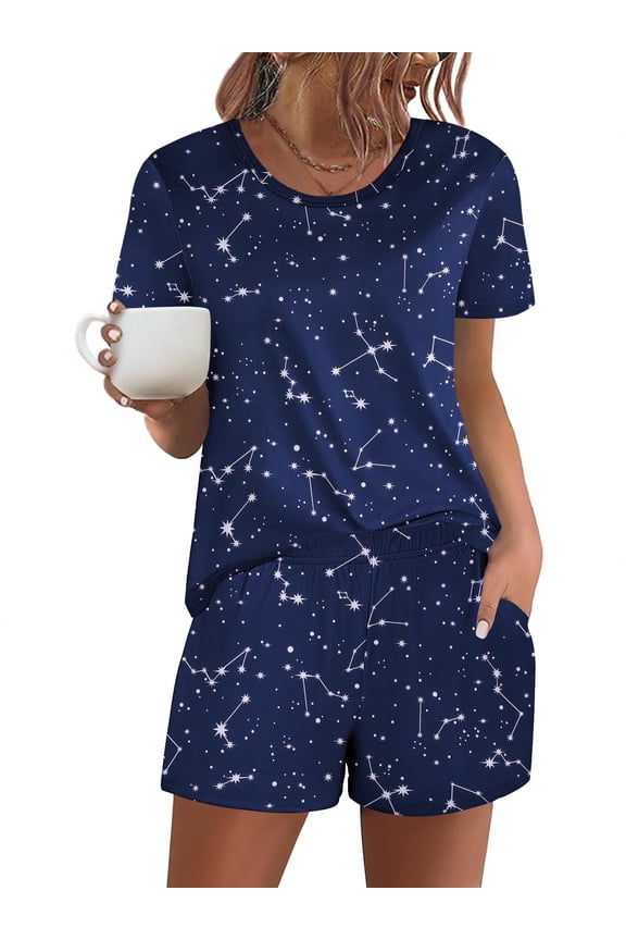 Women's Pajama Sets Short Sleeve Pjs 2 Piece Top and Shorts Sleepwear Comfy Soft Lounge Sets with Pockets