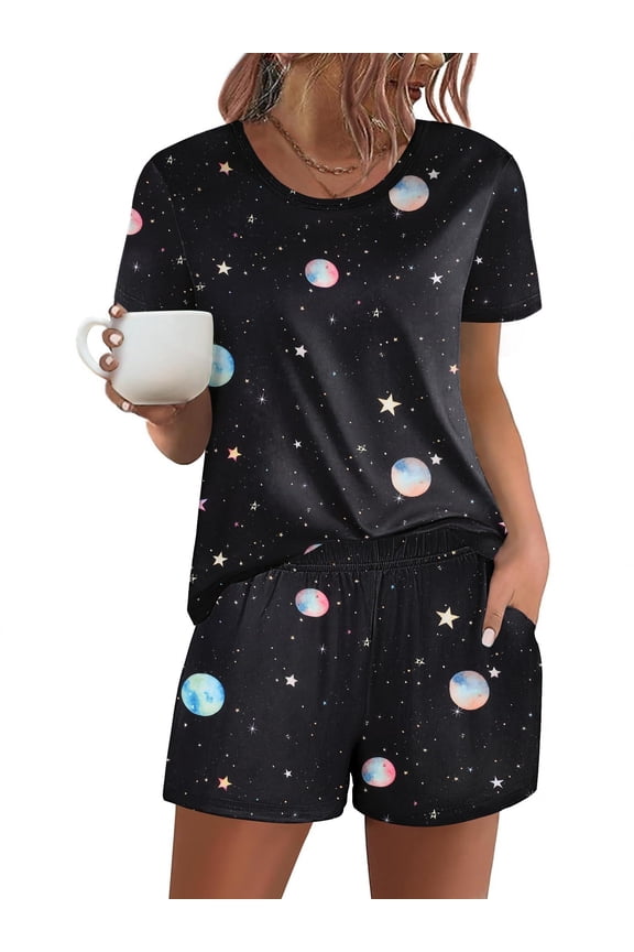 Women's Pajama Sets Short Sleeve Pjs 2 Piece Top and Shorts Sleepwear Comfy Soft Lounge Sets with Pockets