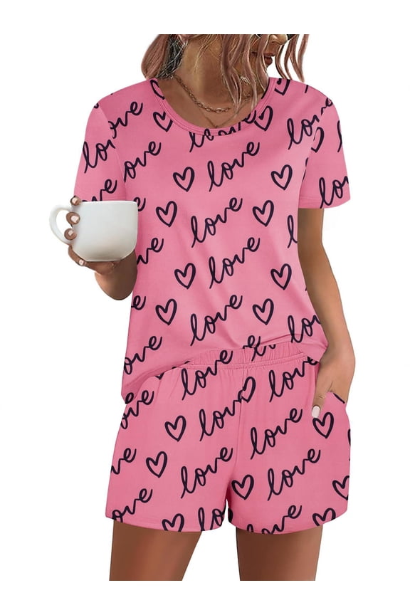 Women's Pajama Sets Short Sleeve Pjs 2 Piece Top and Shorts Sleepwear Comfy Soft Lounge Sets with Pockets