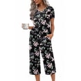 thumbnail image 1 of Ekouaer Women's Pajama Sets Short Sleeve Sleepwear Button Up 2 Piece Pj Loungewear Top and Capri Pants, 1 of 6