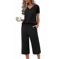 thumbnail image 1 of Ekouaer Women's Pajama Sets Short Sleeve Sleepwear Button Up 2 Piece Pj Loungewear Top and Capri Pants Black, 1 of 6