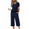 thumbnail image 1 of Ekouaer Women's Pajama Sets Short Sleeve Sleepwear Button Up 2 Piece Pj Loungewear Top and Capri Pants, 1 of 6