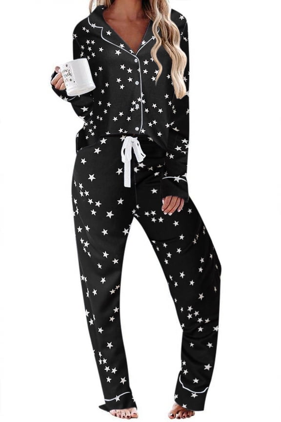 Lounge Set Women's Cotton Knit Pajamas Matching Pjs Two Piece Long Sleep Set with PJ Pants