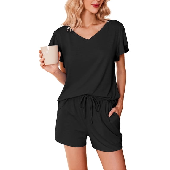 Ekouaer Womens Lounge Sets Comfy 2 Piece Sleepwear V Neck Cute Pajamas Shorts Set for Summer Pjs