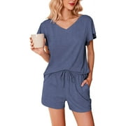 Ekouaer Women's Pajamas Set Ruffle Sleeves Sleepwear V Neck Comfy 2 Piece Pjs Loungewear Set with Pockets S-XXL