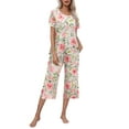 thumbnail image 1 of Ekouaer Women's Pajamas Set Short Sleeve Top With Capri Pants Pjs Lounge & Sleepwear Set, 1 of 4