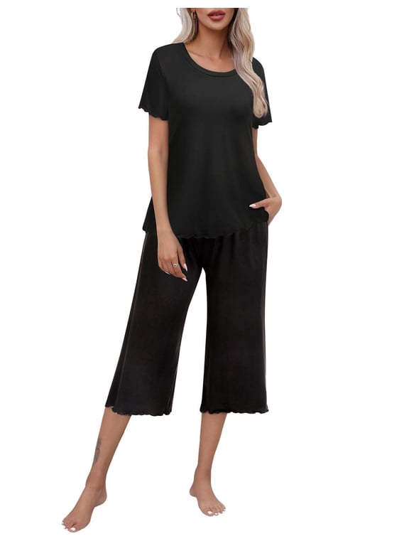 Women's Pajamas Set Short Sleeve Top With Capri Pants Pjs Lounge & Sleepwear Set