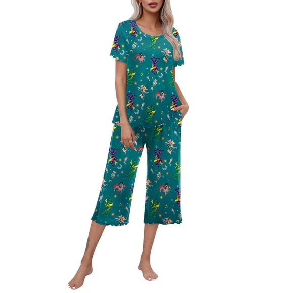 Ekouaer Women's Pajamas Set Short Sleeve Top With Capri Pants Pjs Lounge & Sleepwear Set
