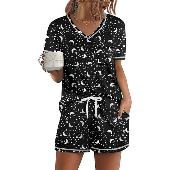 Ekouaer Women's Pajamas Sets Short Sleeve Lounge Sets Sleepwear Casual Two Piece Pjs With Pockets