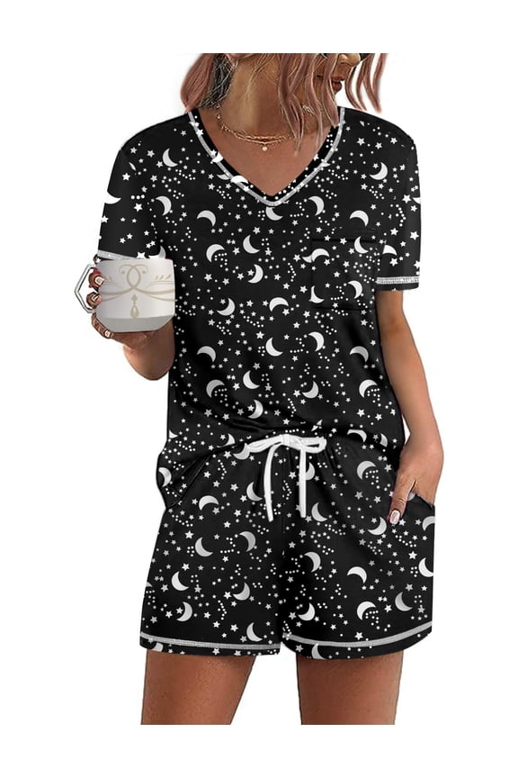 Women's Pajamas Sets Short Sleeve Lounge Sets Sleepwear Casual Two Piece Pjs With Pockets