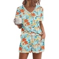 thumbnail image 1 of Ekouaer Women's Pajamas Sets Short Sleeve Lounge Sets Sleepwear Casual Two Piece Pjs With Pockets Floral Blue, 1 of 5