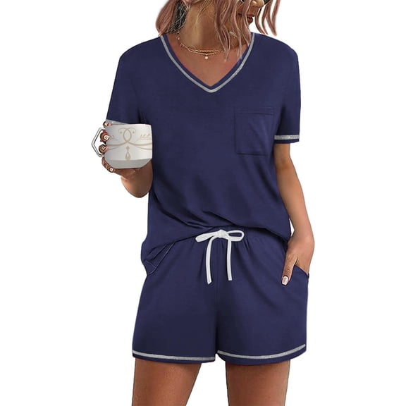 Ekouaer Women's Pajamas Sets Short Sleeve Lounge Sets Sleepwear Casual Two Piece Pjs With Pockets