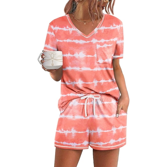 Ekouaer Women's Pajamas Sets Short Sleeve Lounge Sets Sleepwear Casual Two Piece Pjs With Pockets